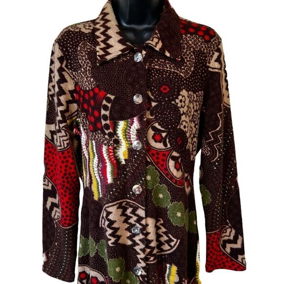 I AM Alberto Makali Long Sleeve Wool Blend Button Down Floral Midi Dress - Picture 2 of 10